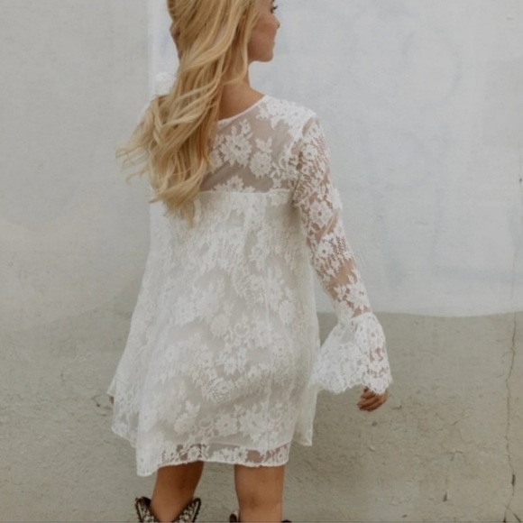Free People Aurelia Lace Mini Dress Bell Sleeves Babydoll Small - Picture 3 of 9